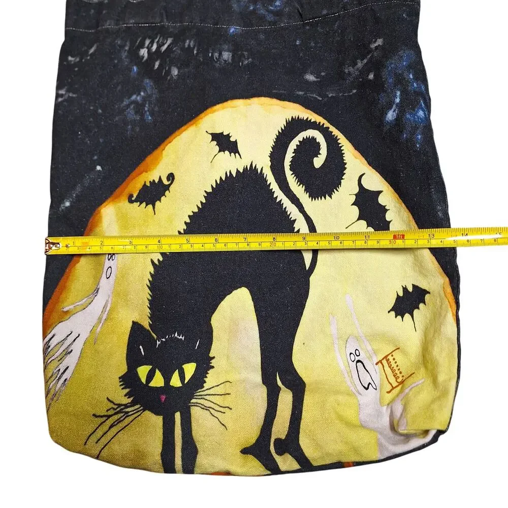 Black cat ghosts witch holloween whimsygoth canvas tote bag spooky full moon bat